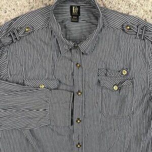 FAME Long Sleeve Button Up Shirt Sz 2XL Gray White Striped Men’s Cotton Gold